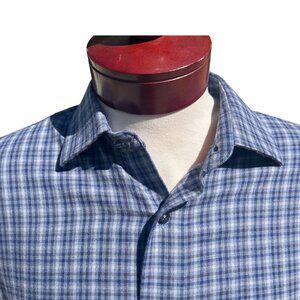 LORENZO UOMO Men's Blue Plaid Shirt Trim Fit Button Up Shirt 16.5 (34-35)